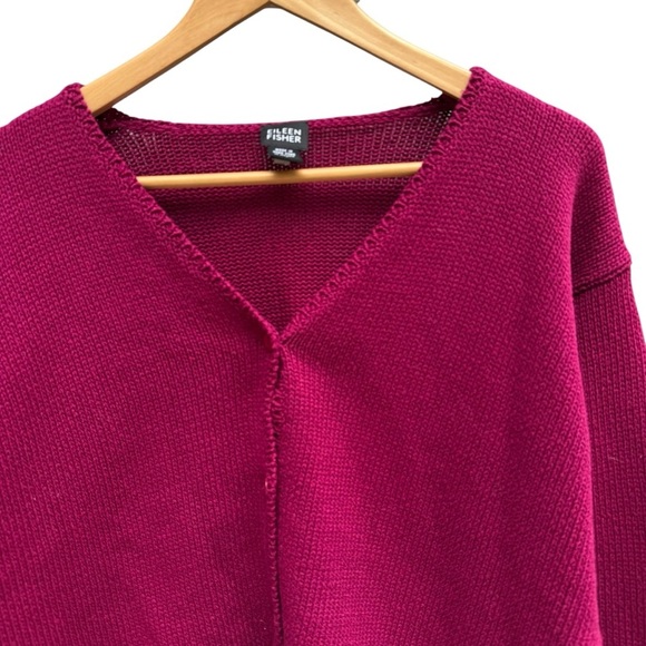 Eileen Fisher Boxy Heavy Knit V-Neck Button Up Cardigan Sweater Pink S - Picture 4 of 10